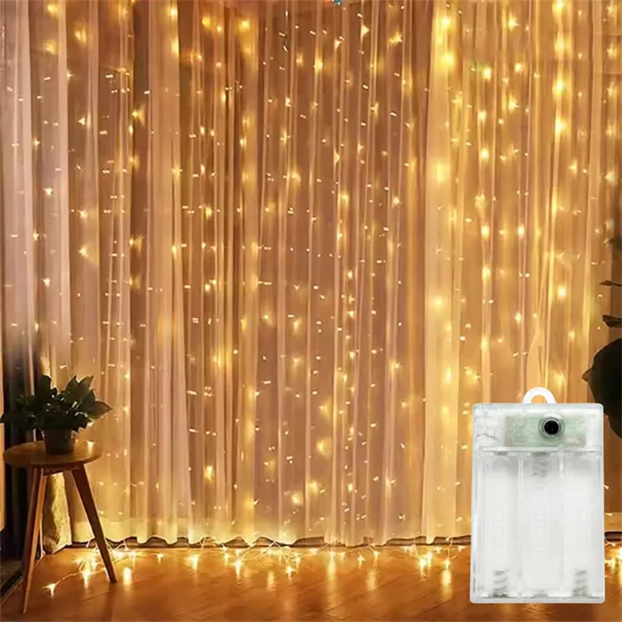 Luci a tenda LED a batteria per esterni, ghirlanda luminosa a stringa per giardino, cortile, matrimoni, feste, decorazioni natalizie