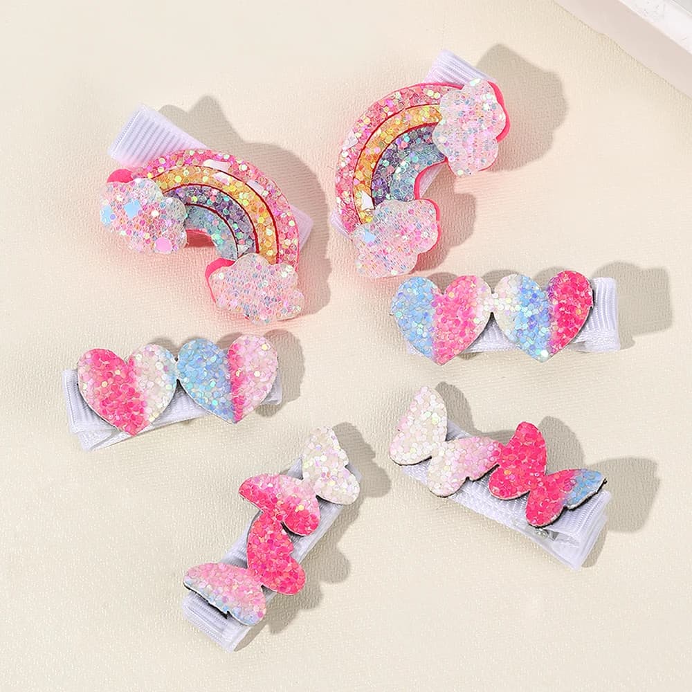 6Pcs Glitter Rainbow Butterfly Hair Clips Set Colorful Sparkle Hairpins Cute Barrette For Girls Kids Headwear Hair Accessories