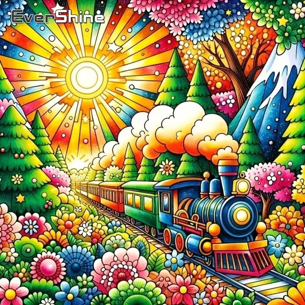 EverShine Diamond Painting con motivo paesaggistico a fumetti per adulti e principianti, mosaico fai da te, ricamo con albero e fiori, regali per le vacanze