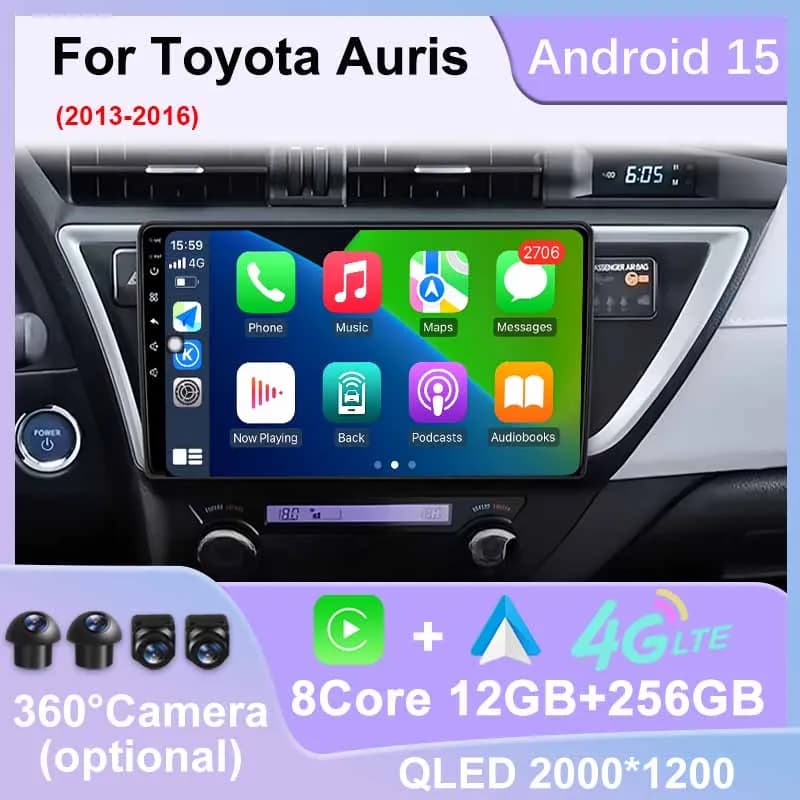 Android 15 Carplay Per Toyota Auris 2013-2016 Autoradio Navigazione GPS 4G WIFI Bluetooth Multimedia Audio DSP 360 Macchina Fotografica