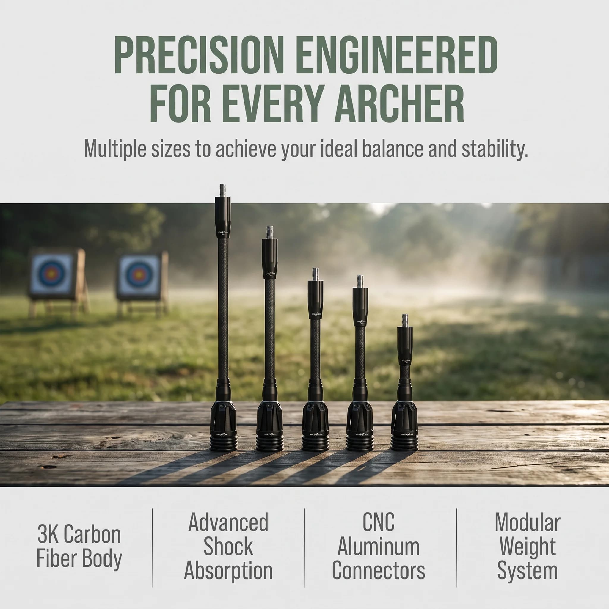 Archery Balance Bar 6/8/10/12 Inch Bow Stabilizer 3k Carbon Shock Absorber for Compound Bow Shooting Hunting Targeting Damper