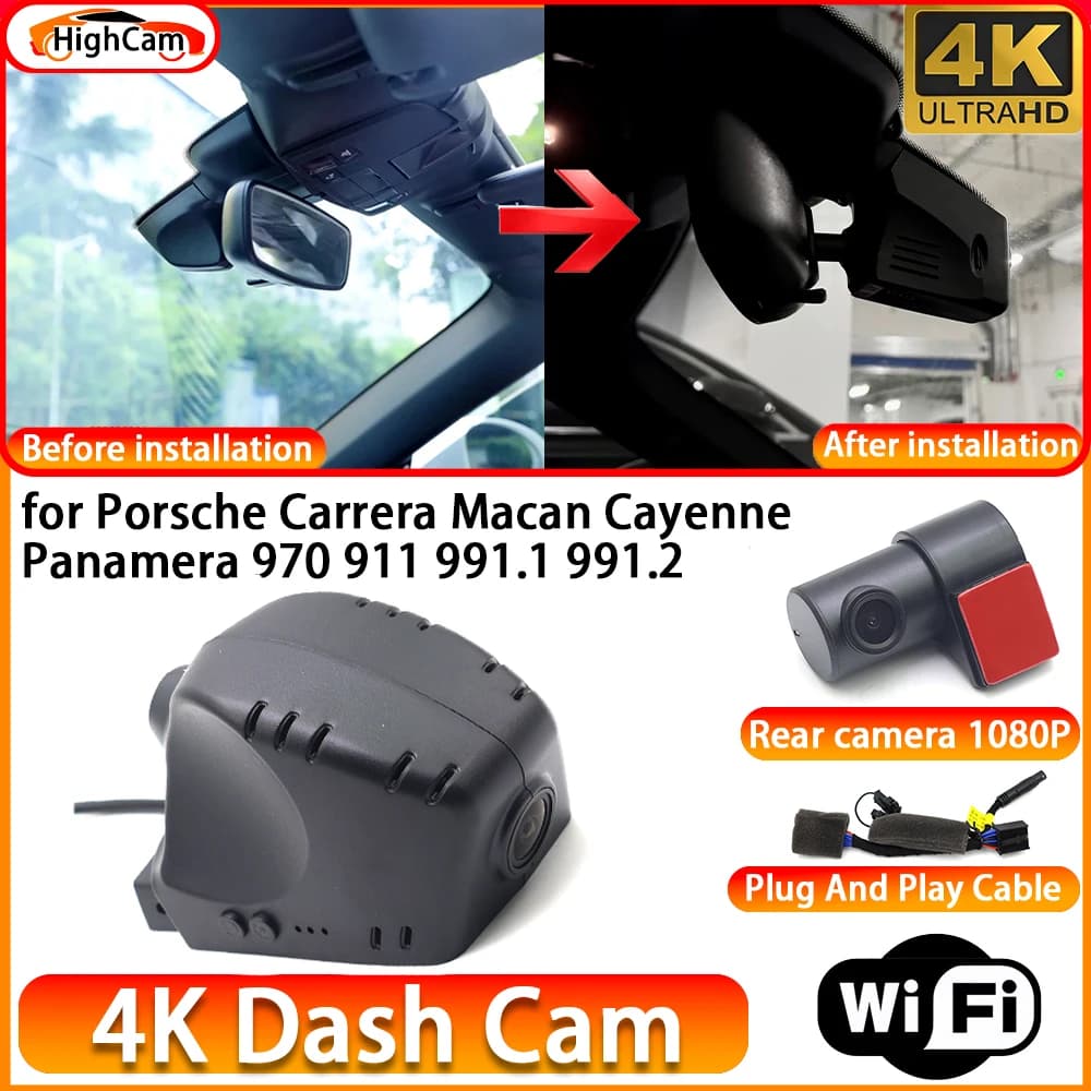 HighCam for Porsche Carrera Macan Cayenne Panamera 970 911 991.1 991.2 OEM 4K DVR Dash Cam Front Rear Camera WiFi Video Recorder