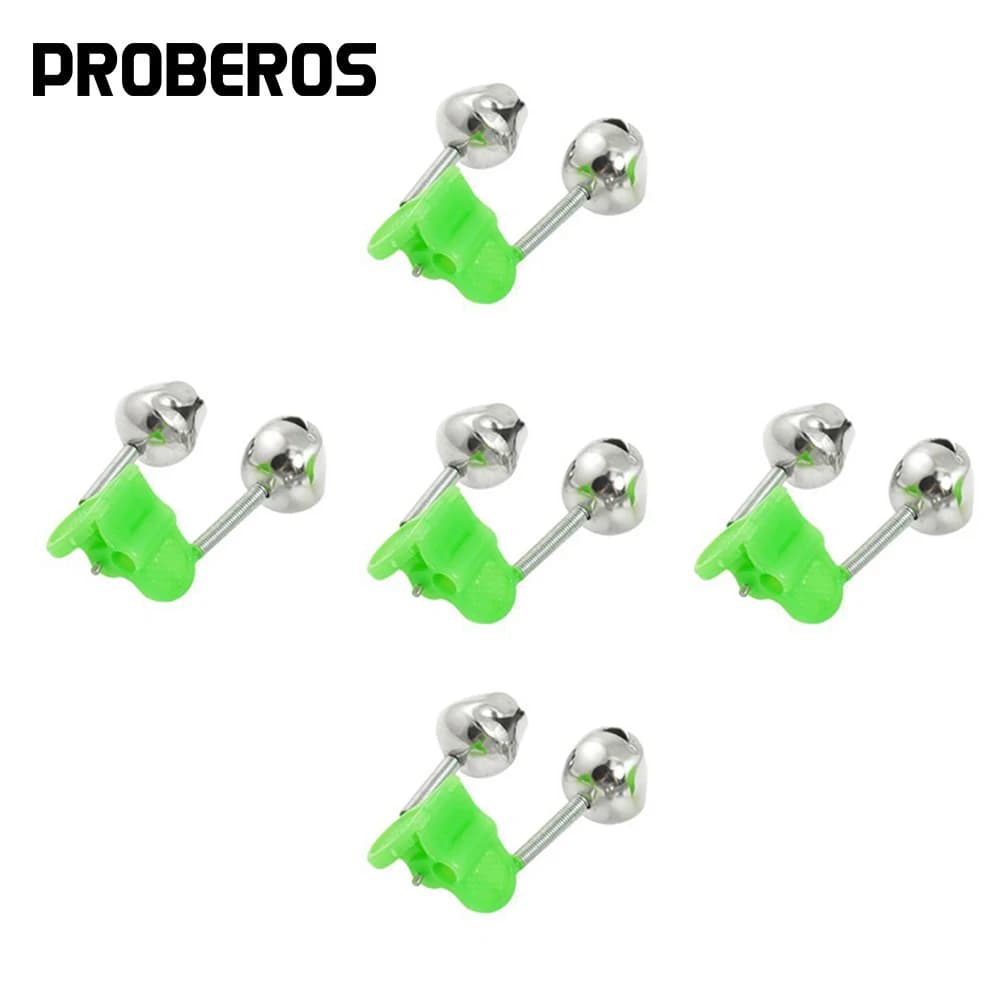 5 pezzi Allarmi per morso di pesca Canna da pesca Campana Asta Morsetto Punta Clip Campane Anello ABS Verde Accessorio per la pesca Campane in metallo per esterni