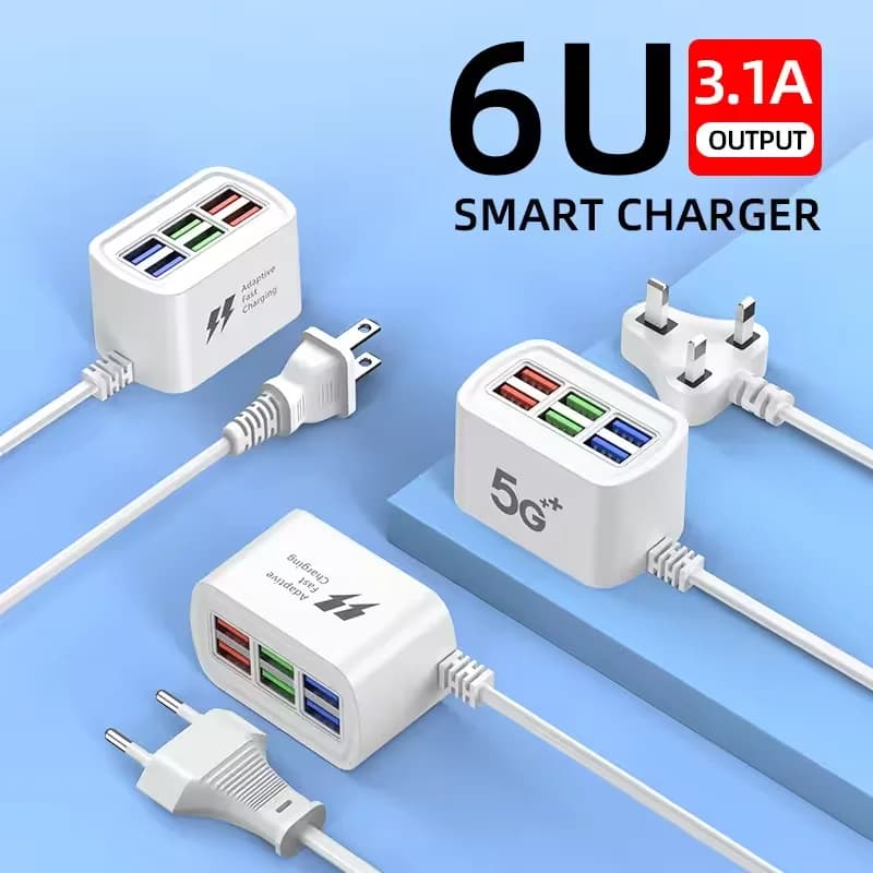Caricatore per telefono multi porte USB 6 in 1 Adattatore per telefono a ricarica rapida per iPhone Xiaomi Huawei Samsung Caricatore per telefono a ricarica rapida