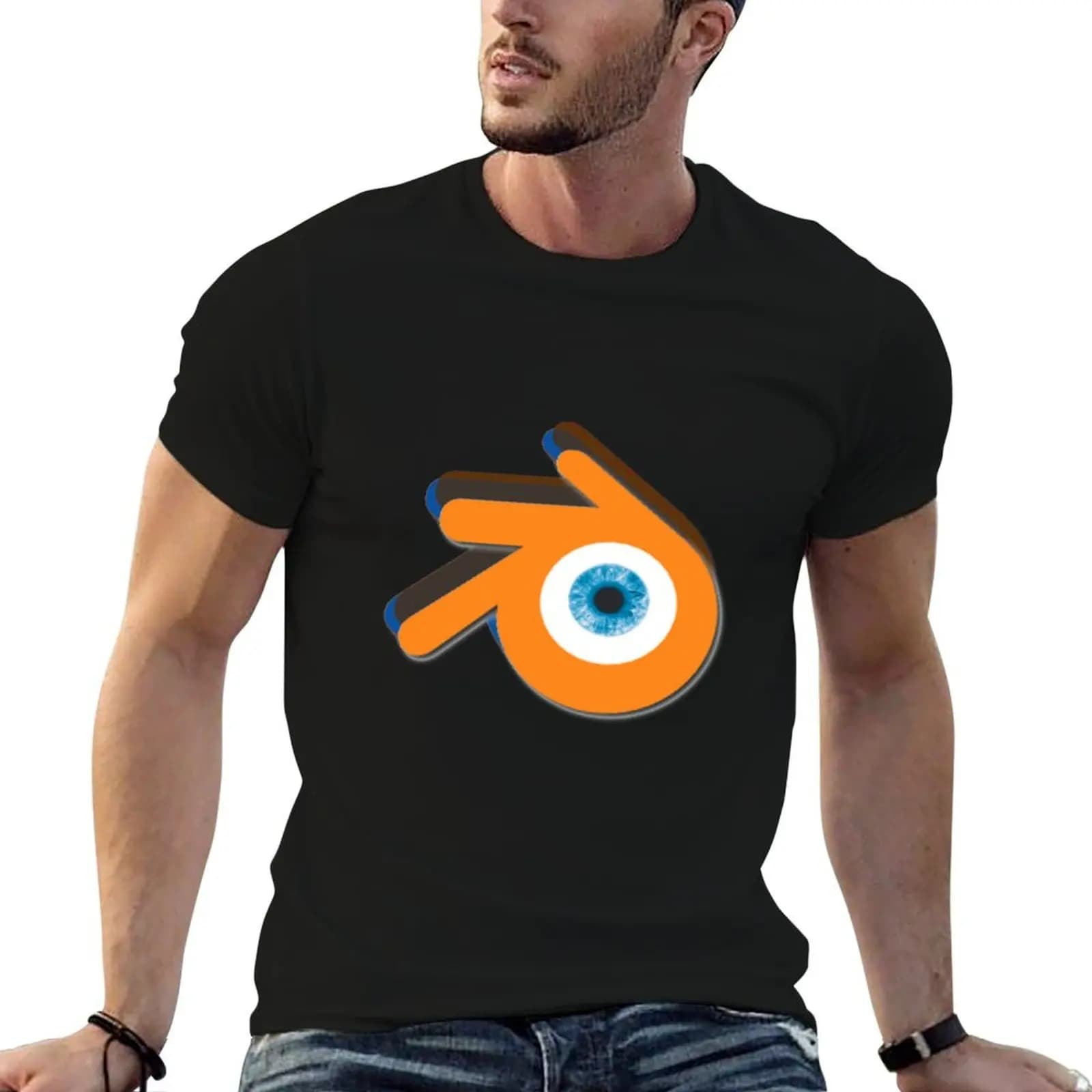 Orange eye with blue eyeball (Blender Logo) T-Shirt man t shirt heavy cotton anime t shirts oversize T-Shirt