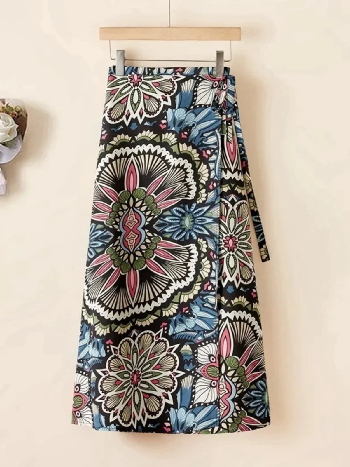 Gonna Lunga da Spiaggia Stile Vacanza, Gonna Midi a Vita Alta con Stampa Floreale per Donna, Primavera-Estate