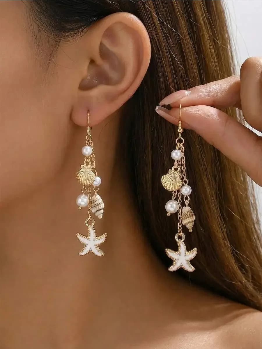1 Pair Bohemian Sweet & Fresh Women's Earrings, Unique Star & Shell Design Earrings, Versatile For Parties, Gifts, And Daily Wea