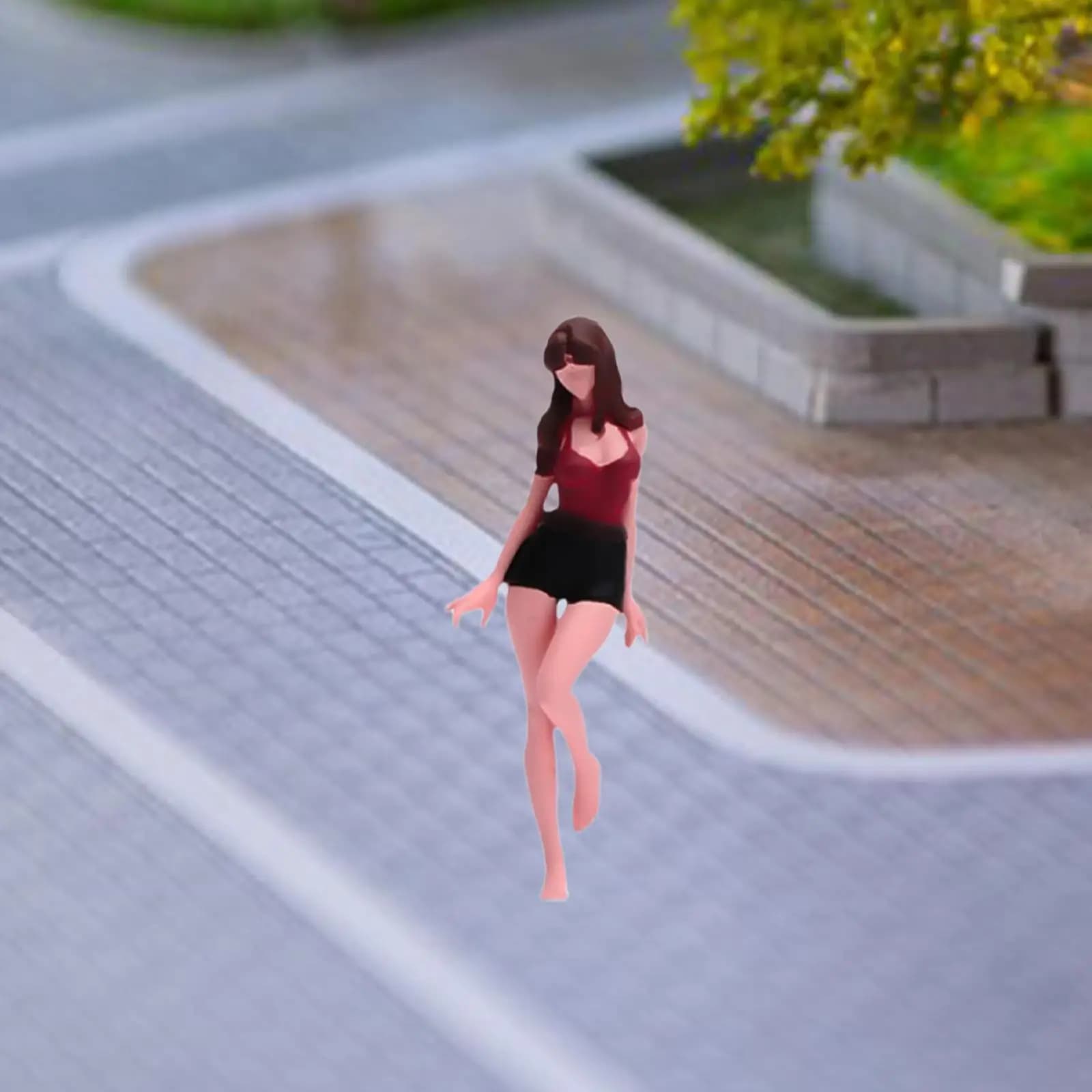 Modellino Ragazza in Miniatura 1/64 con Top e Pantaloncini, Figurina in Resina per Diorami e Scene in Miniatura