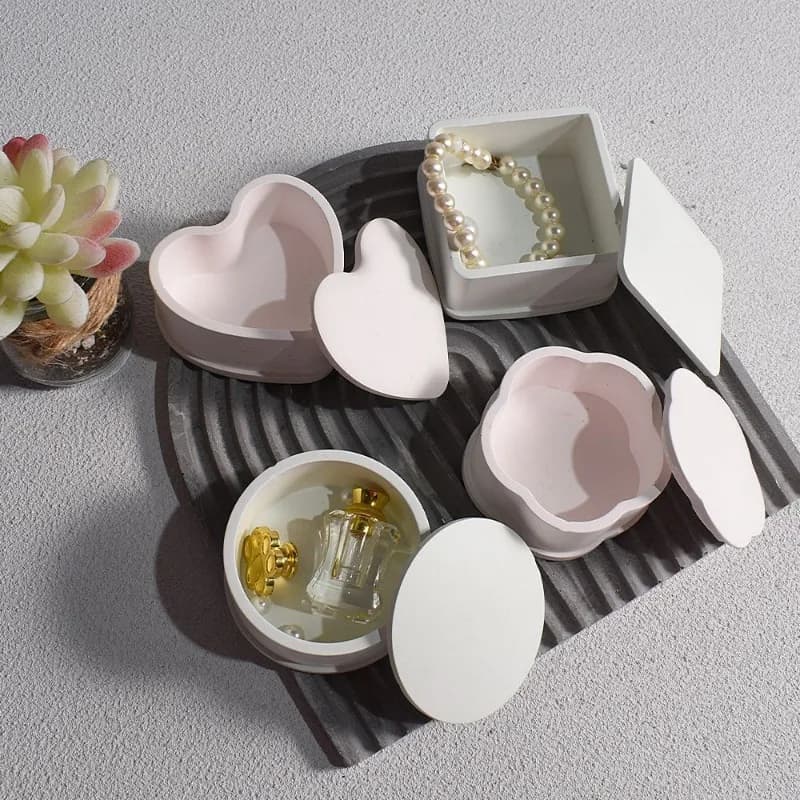 Small Storage Box Silicone Moulds DIY Round Square Hexagon Flower Candle Jar with lid Concrete Mould Plant Jar Resin Tool
