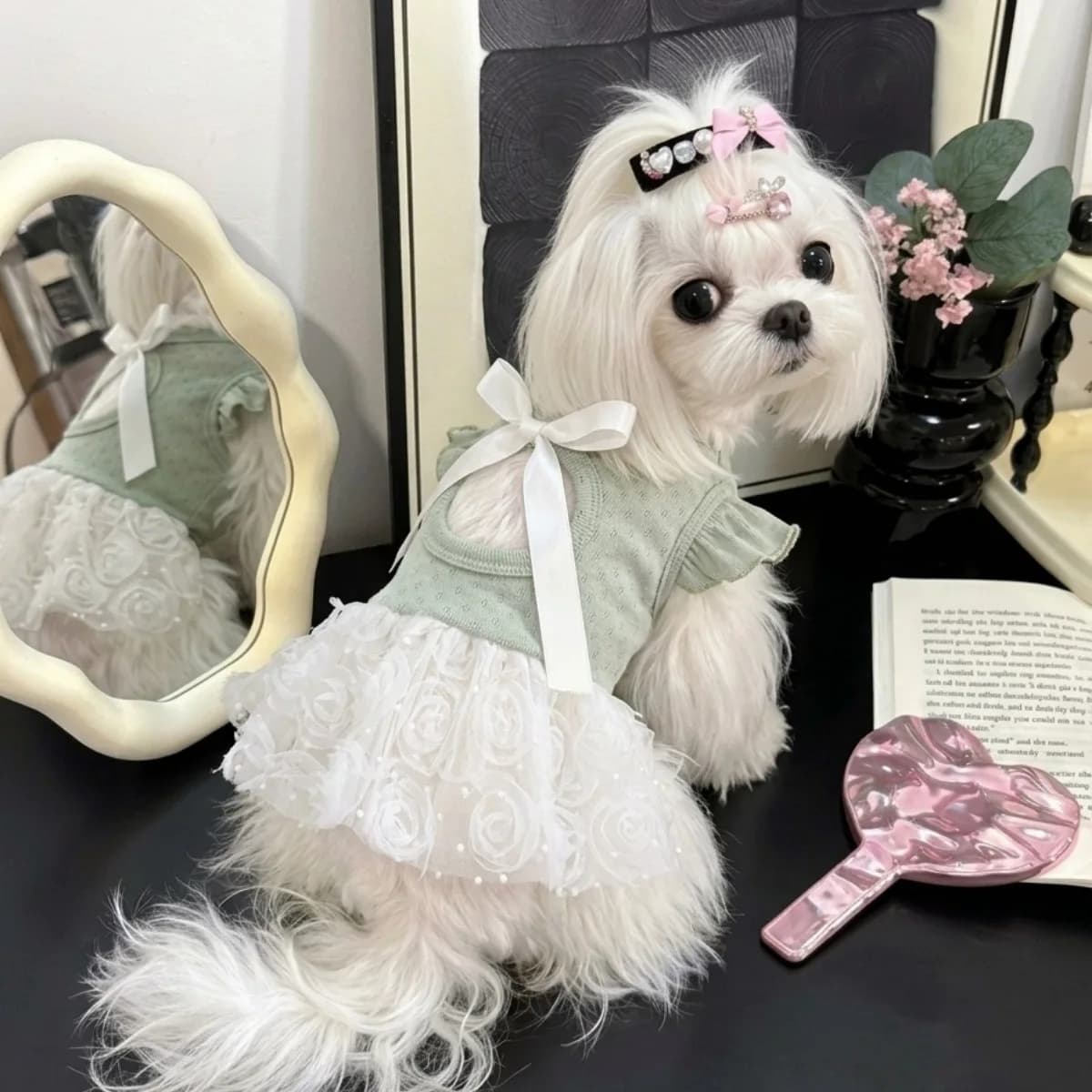 Pet Mesh Patchwork Dress Sweet Hollowed Out Princess Dress for Dogs Teddy Small and Medium-sized Dog Vest