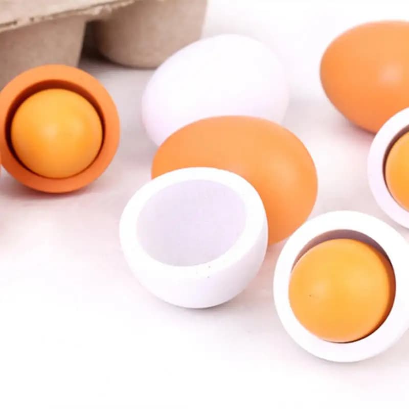 6Pcs Kitchen Wooden Artificial Eggs Set DIY Toy Baby Early Education Food Toy Mini Kitchen Food Decor Kid Pretend Play Toys