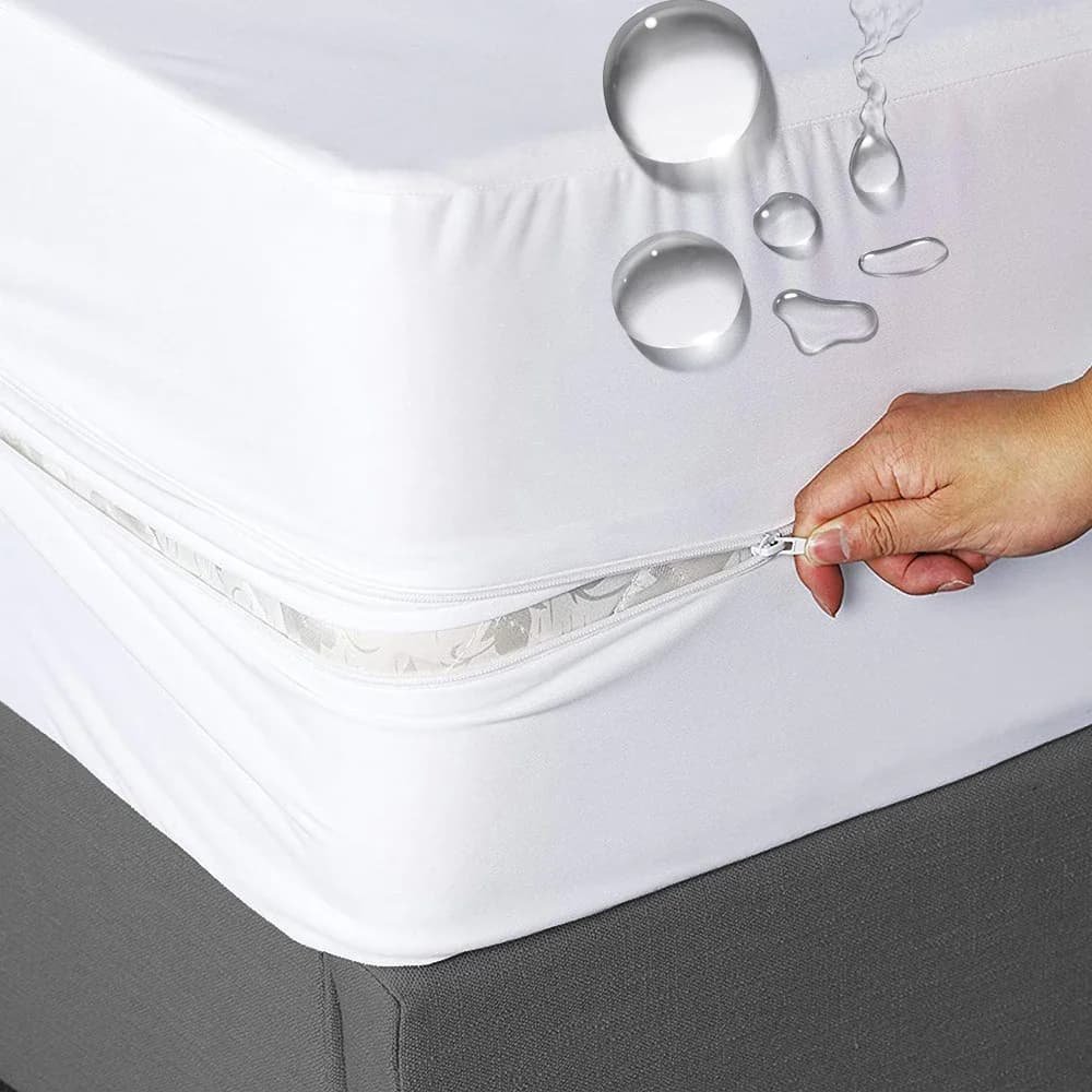 American Style 6-Sides Fully Enclosed Waterproof Mattress Cover with Zipper Dust-proof Fitted Sheet for Double Bed, Twin, King