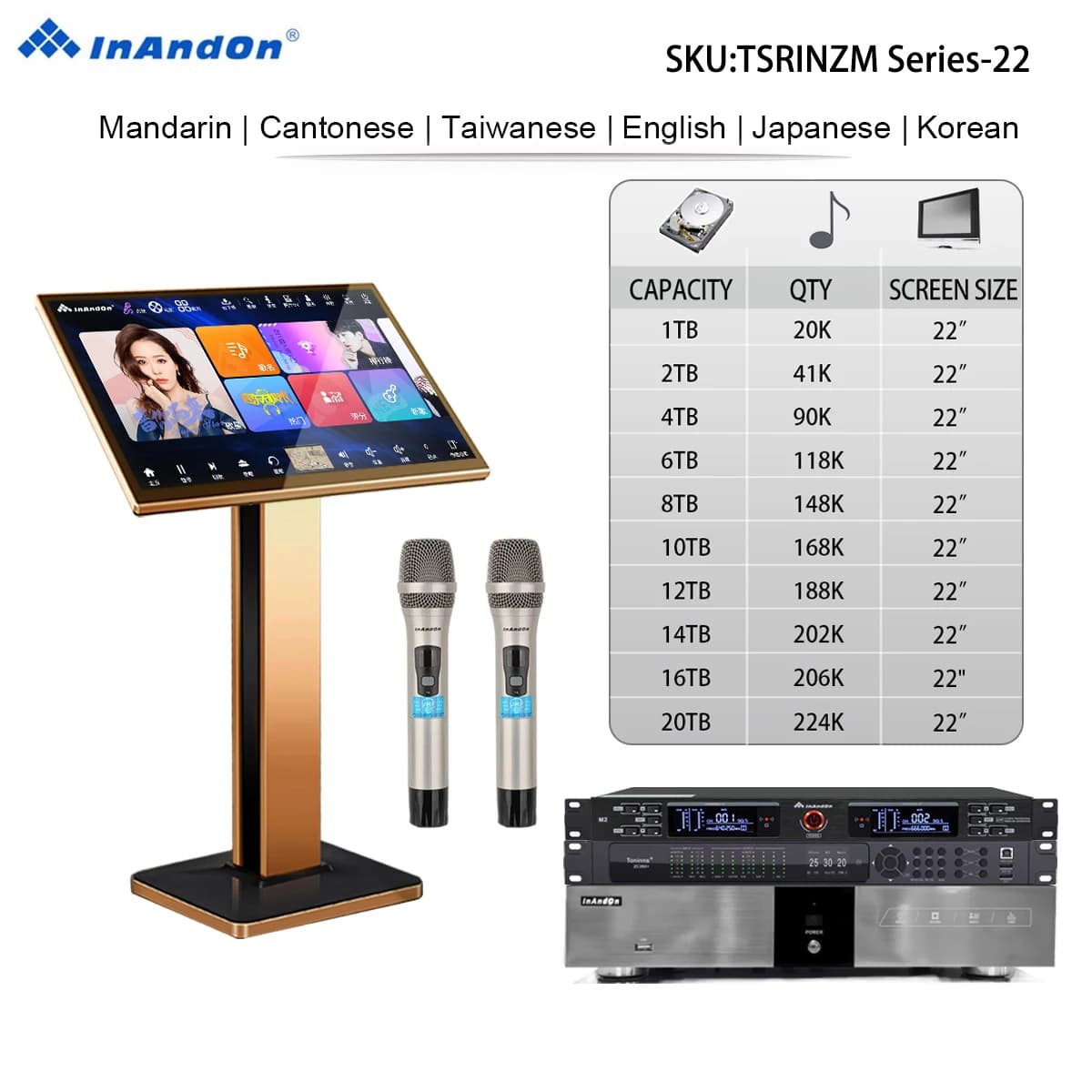 TSRINZM MIC INANDON Karaoke Player Machine Dual System The Newest Stytle 22" Touch Screen INM2 MIC ZC360+ Front End Effect