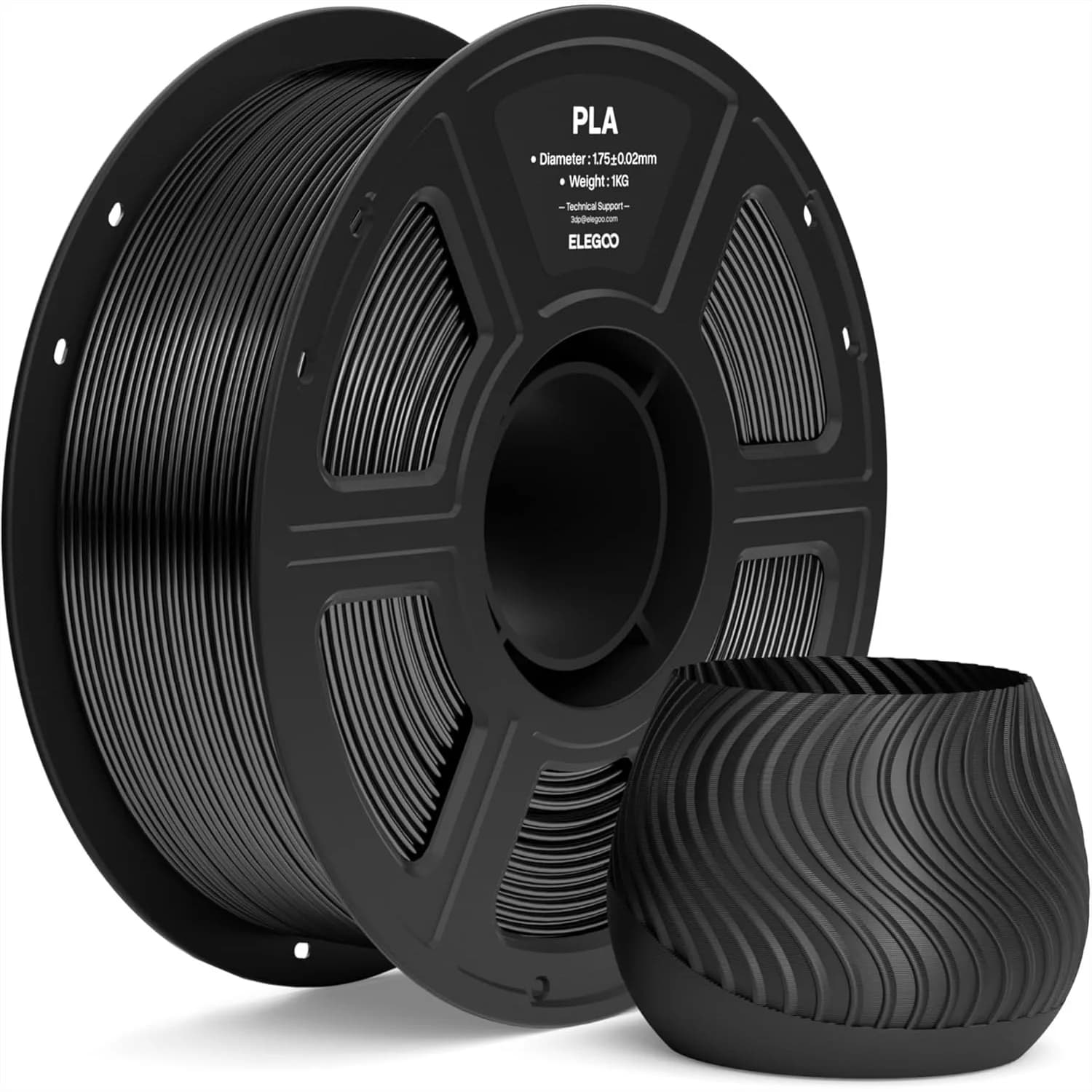 Filamento PLA 1.75mm Nero 1KG, Filamento per Stampante 3D con Precisione +/-0.02mm per la Maggior Parte delle Stampanti FDM