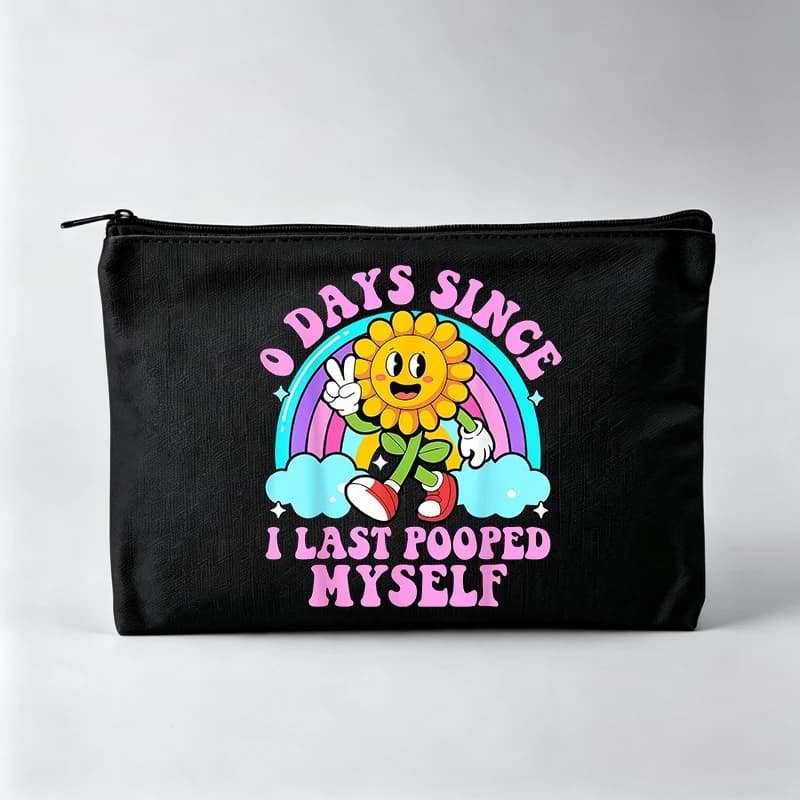 Women's Sunflower with Rainbow Graphic Makeup Bag, Slogan Print Cosmetic Pouch for Daily Use