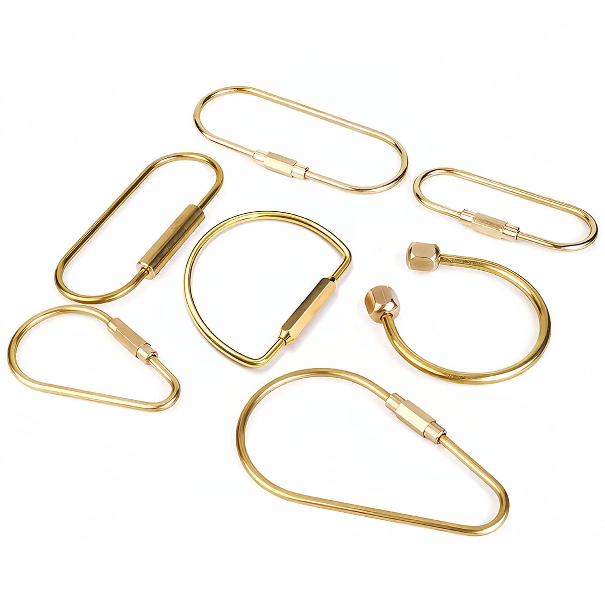 Portachiavi in ottone con moschettone a D, fibbia a vite, chiusura di sicurezza, ganci per campeggio e sopravvivenza, accessori per portachiavi