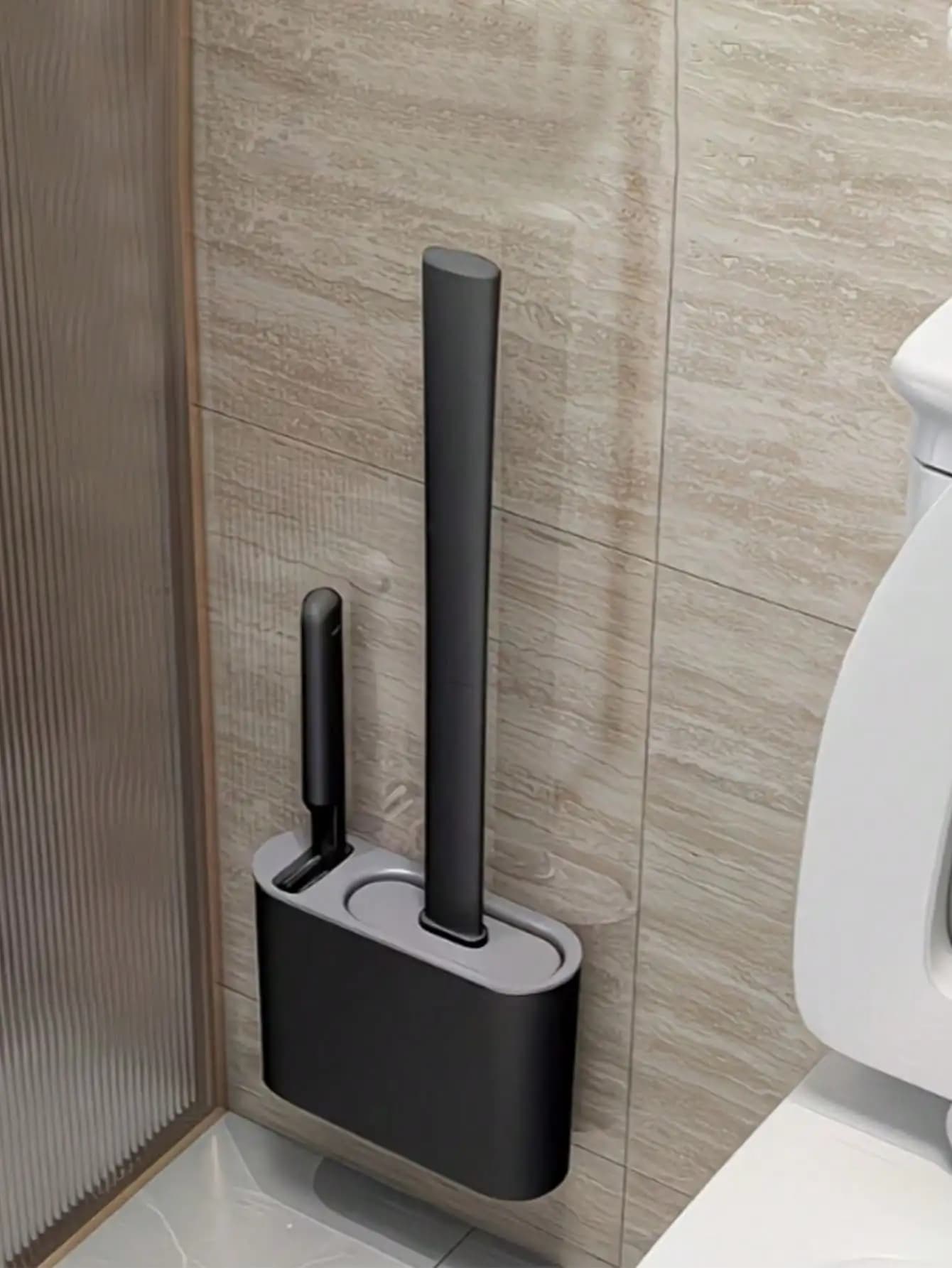 Durable Silicone Toilet Brush With Wall-Mounted Storage Holder - Easy-To-Hang Organizer Rack, Bathroom Cleaning Tool | Modern Bathroom Accessory | Durable Silicone Brush, Toilet Brush And Base, Suitable For All Seasons