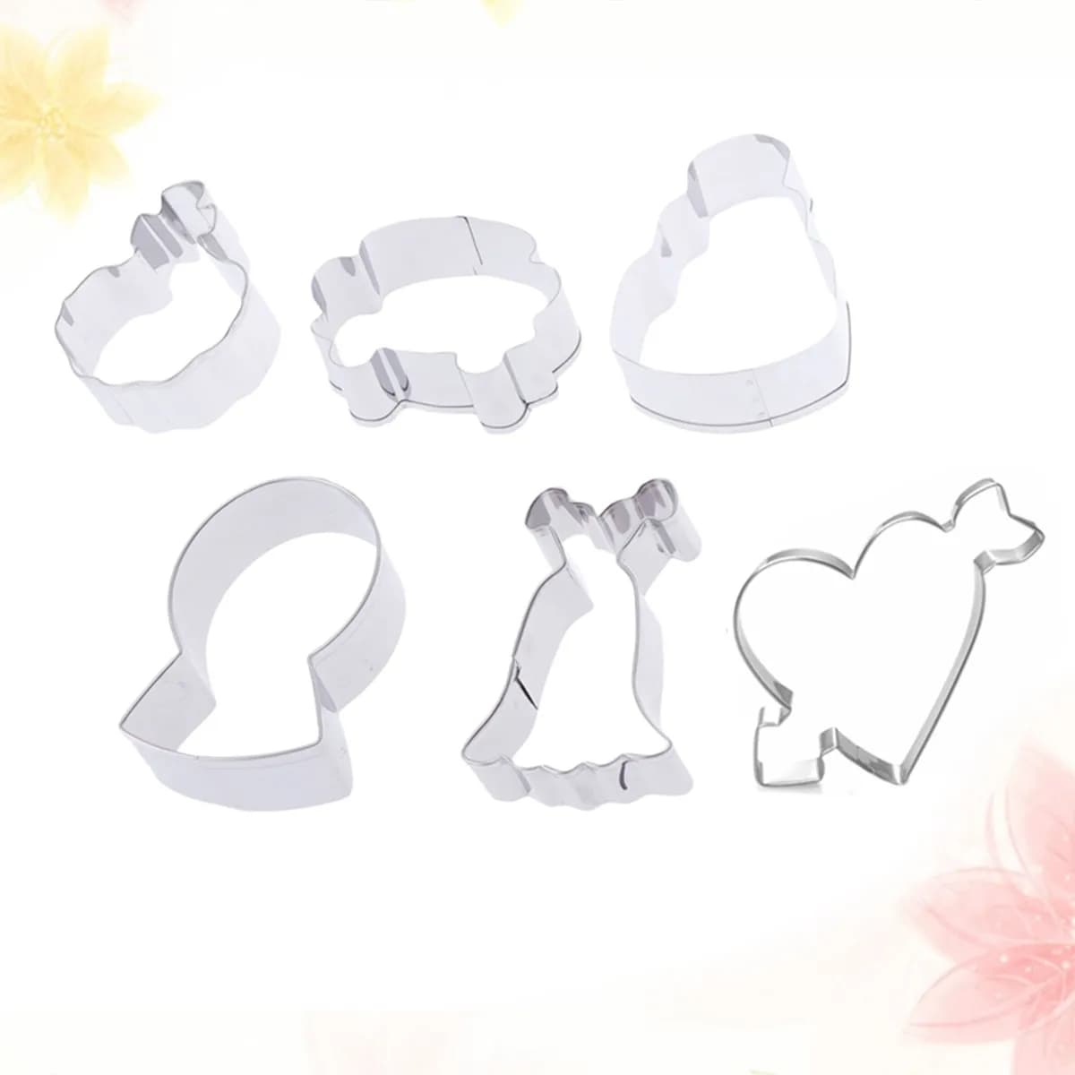6Pcs Wedding Cookie Cutters Set Stainless Steel Food Safe Baking Tools for Bridal Shower Engagement Anniversary Cake Decorating
