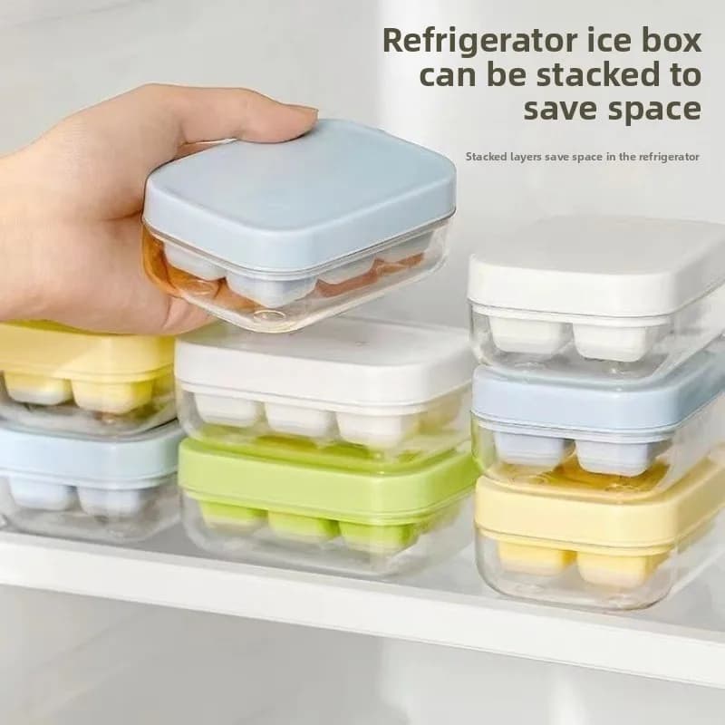 1-10 Pezzi Nuovo Stampo per Cubetti di Ghiaccio Riutilizzabile Mini con Coperchio, Vassoio Salvaspazio per Cubetti di Ghiaccio, Contenitore per Ghiaccio