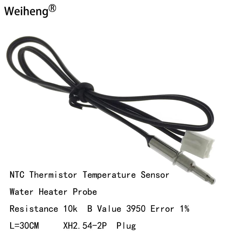 NTC 10K Temperature Sensor, Value B 3950, Accuracy 1%, Cilindrical Pad for Water Heater, Length 50CM, Connector XH2.54-2P