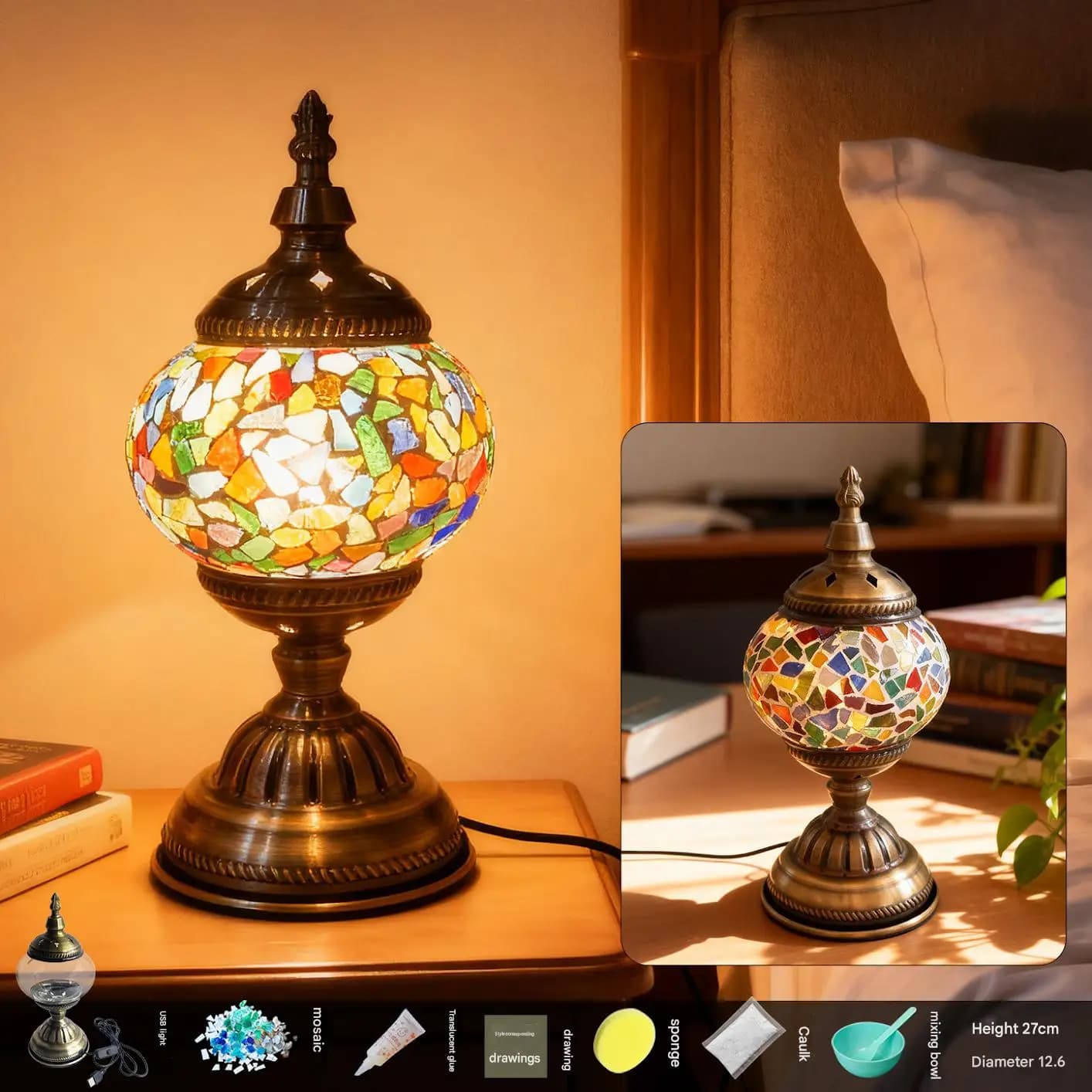 Pacchetto di materiali per toppe per mosaico con luce notturna fai-da-te Toppe per mosaico fatte a mano per realizzare luci notturne per genitori e figli