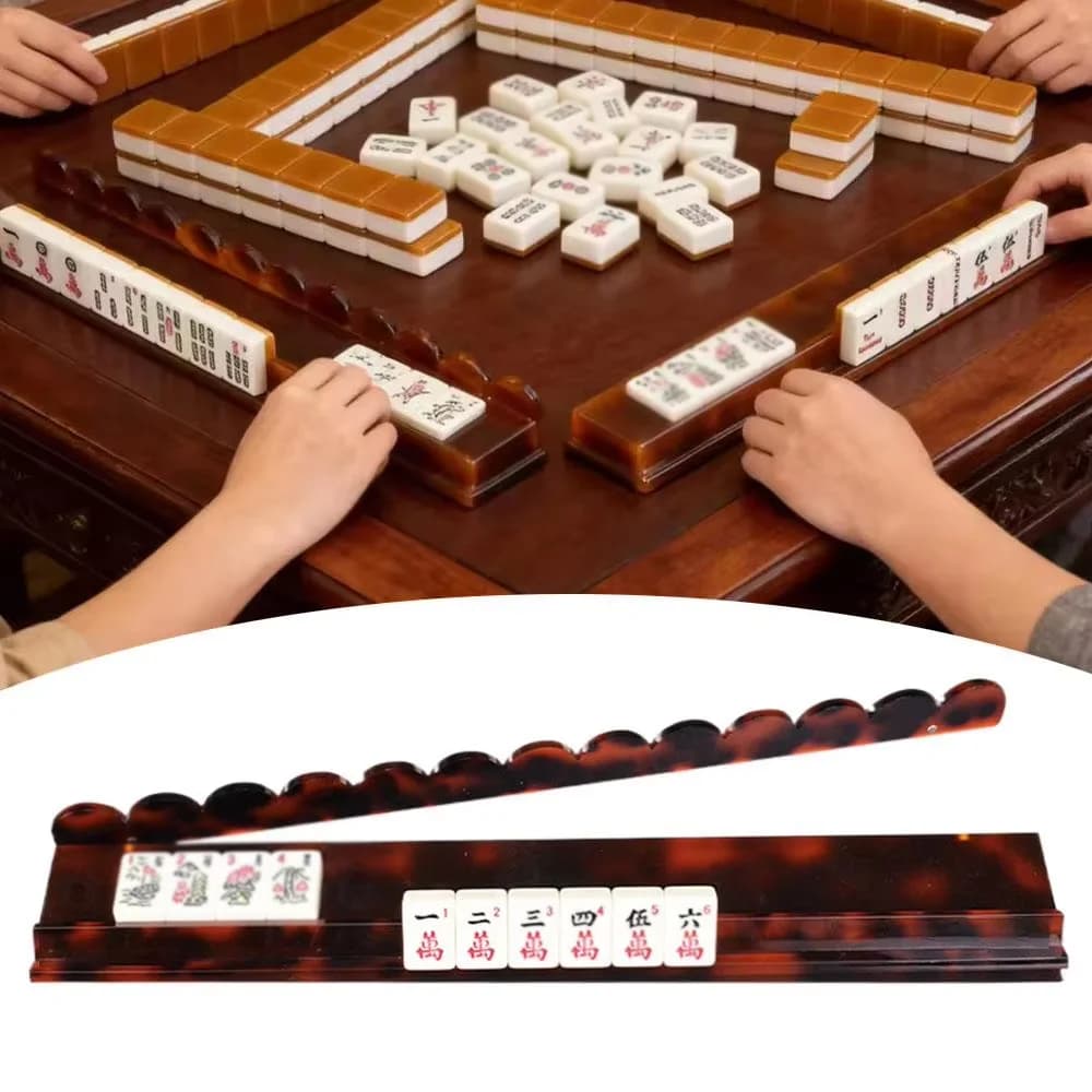 Organizzatore Magnetico 3-in-1 per Mahjong Americano in Acrilico Ondulato, Supporti Trasparenti per Tessere Effetto Tartaruga con Righello e Spingi Tessere
