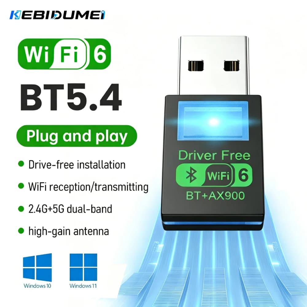 KEBIDUMEI 900Mbps WiFi 6 Bluetooth 5.4 Network Card Dual Band 2.4G+5GHz Wireless Receiver Adapter 150Mbps For PC Laptop Win10/11