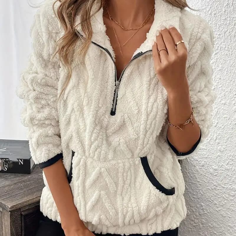 2025 autunno e inverno nuova felpa con cappuccio jacquard stile pigro europeo e americano con colletto a mezza cerniera e tasca in peluche nuovo stile