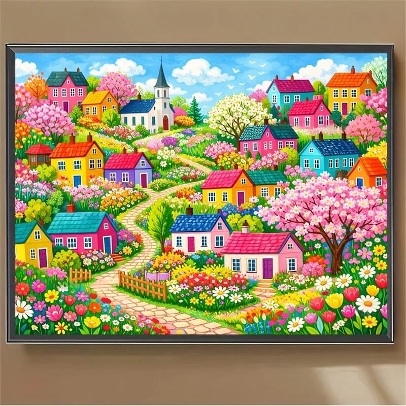 Diamond Painting Pack Springtime Colorful Town Diamond Mosaic Handmade Art Exquisite Creative Gift Home Decoration
