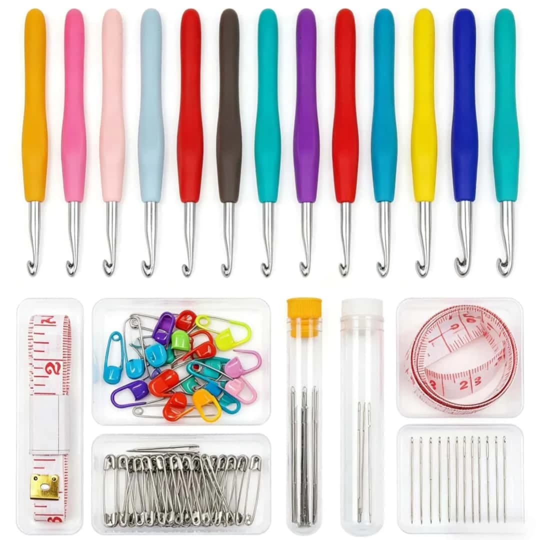 Crochet Tools Set 39/44Pcs Ergonomic Hooks 2-6mm/2-10mm Stitch Markers Tapestry Needles Tape Measure for DIY Yarn Crafts