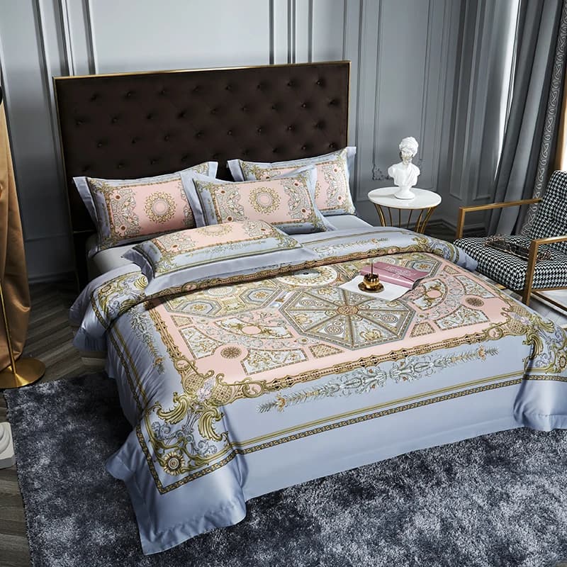 Print satin Bedding Set Egyptian Cotton Bed Linens Sheet Pillowcase Duvet Cover Set Underwear