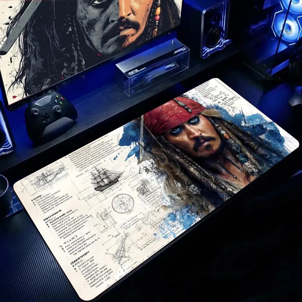 Tappetino per mouse Pirates of the Caribbean, tappetino per mouse grande da gioco, tappetino per tastiera e scrivania con bordi rinforzati