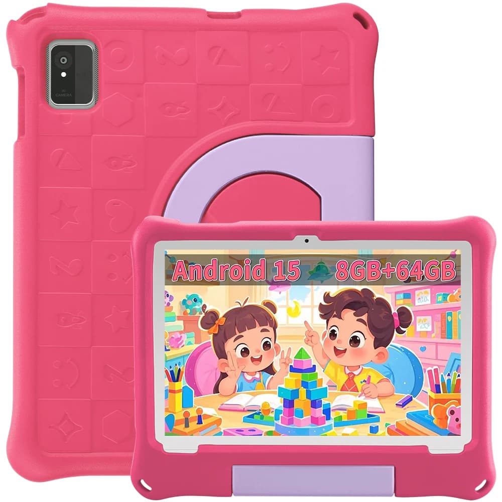 Tablet per Bambini 10.1" Android 15, 8GB (4+4) RAM, 64GB ROM, Espandibile a 1TB, WiFi6, Batteria 5000mAh, Protezione Occhi, Custodia Antiurto