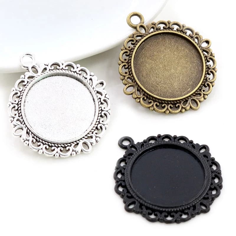 10 pz 20mm Dimensioni Interne Argento Antico Placcato Bronzo Nero Classico Fiore Stile Cabochon Base Impostazione Pendenti con Ciondoli