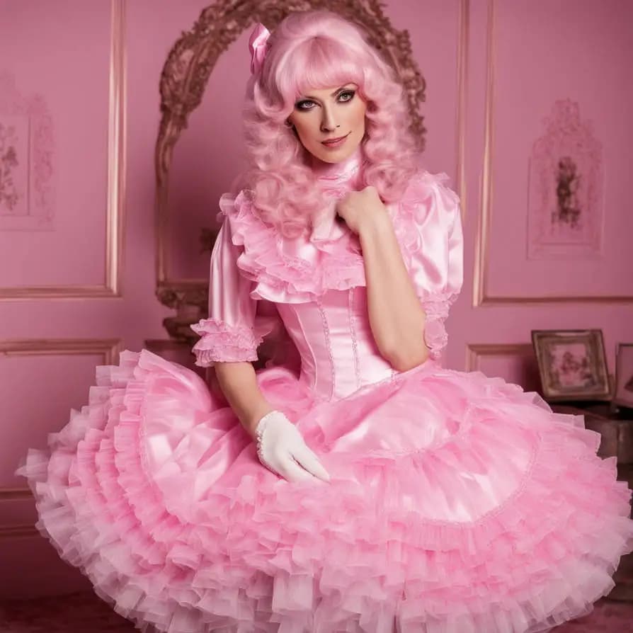Abito da ballo corto rosa con volant per cosplay, feste e serate di gala, con collo alto, personalizzabile per occasioni speciali