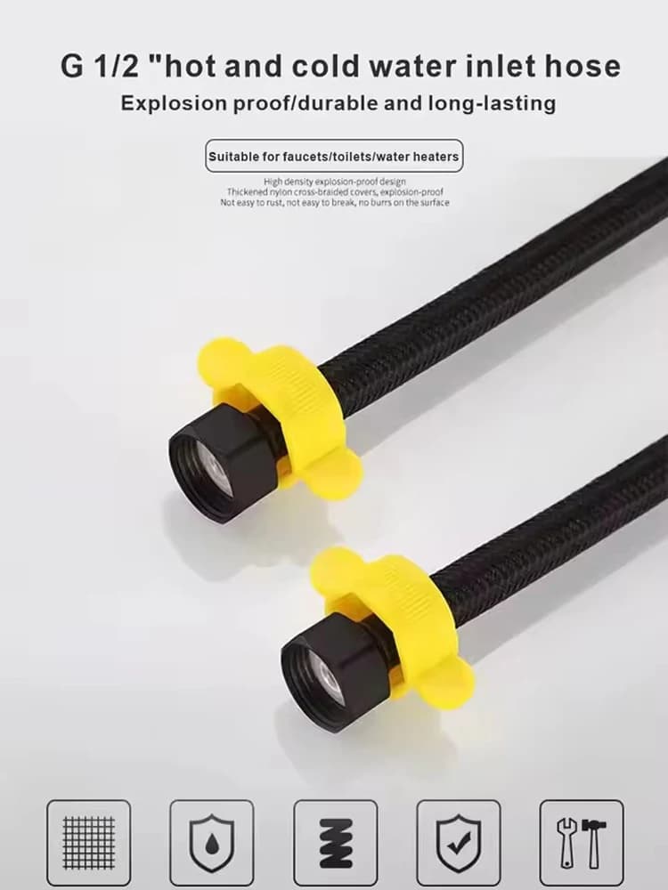 G1/2 "40-80 cm Tubo di Ingresso Acqua Nero Rubinetto Tubo Riscaldatore Wc Collegamento Miscelatore Caldo Freddo Tubo di Ingresso Cucina Accessori Per il Bagno