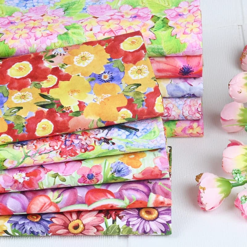 Tessuto di cotone fatto a mano con stampa pastorale di fiori e uccelli color vento, abito indumento fai da te, tessuto da cucito, 100% cotone, CR-1393