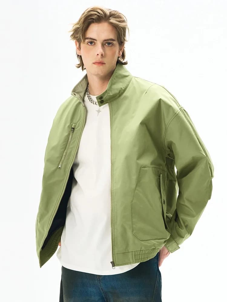 Giacca in Vera Pelliccia da Uomo, Asimmetrica, Stile Aviatore, Impermeabile, Cargo, Elegante, Autunnale, Antivento, Imbottita, Riflettente