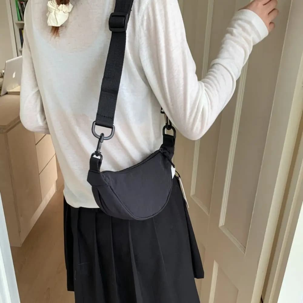 Borsa a tracolla casual in nylon stile coreano, leggera, mini borsa a secchiello, tinta unita, in tessuto Oxford, da viaggio