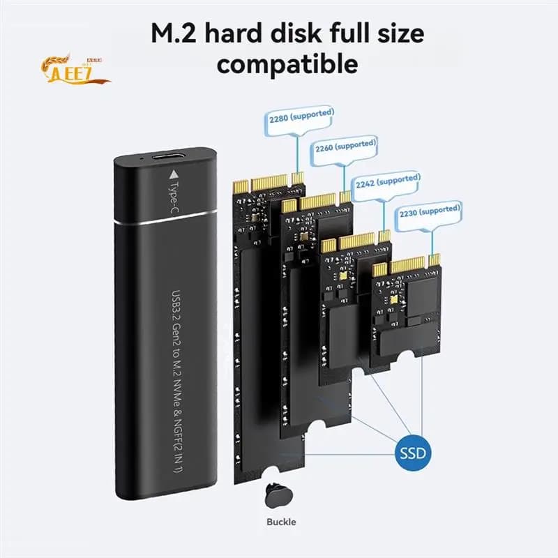AEE7-M.2 Adattatore per custodia SSD Nvme SATA Senza attrezzi USB 3.2 Gen2 20 Gbps Nvme esterno a USB SATA Chiave M / Chiave B+M