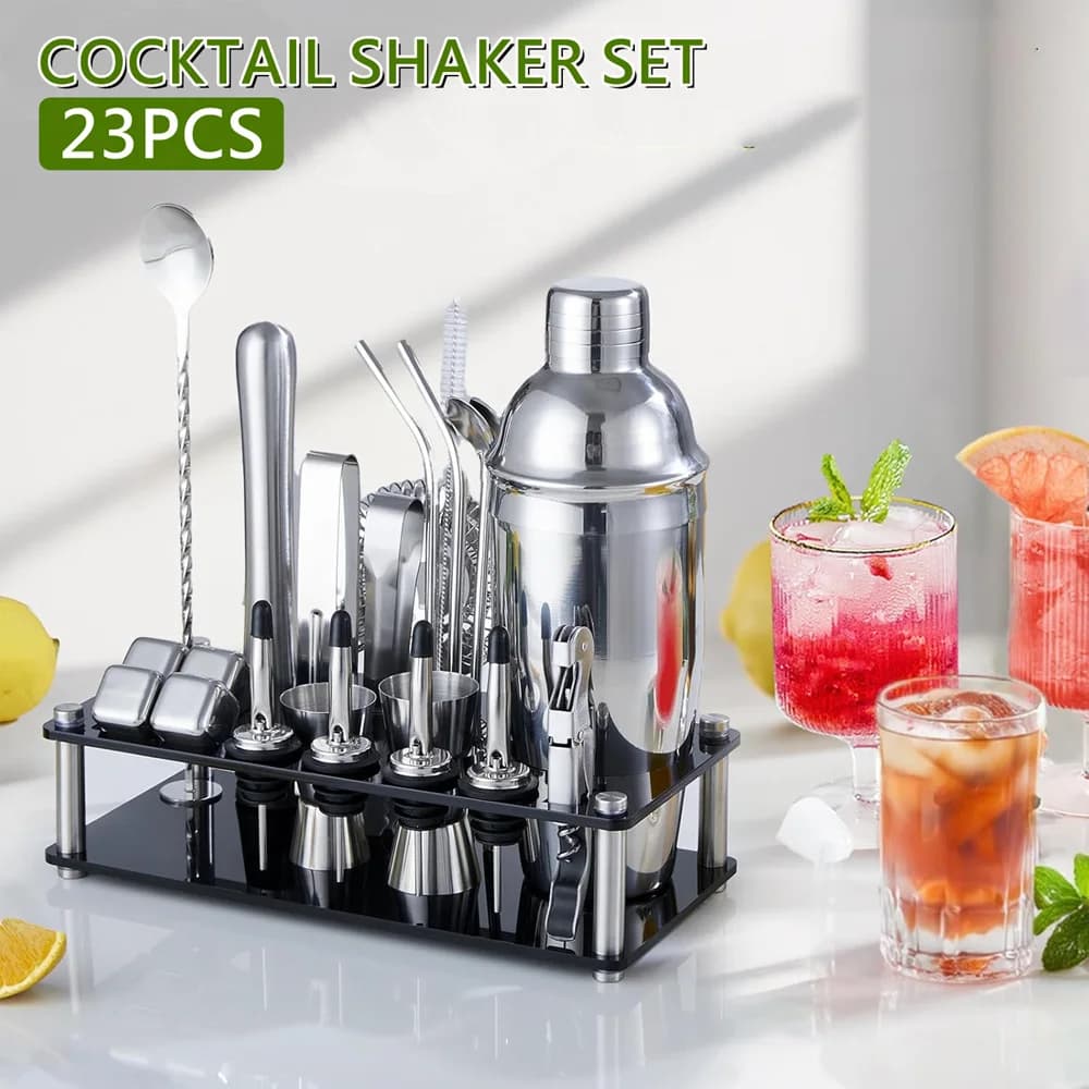 Set di shaker per cocktail Boston Kit da 23 pezzi per bar di casa, bevande, vino, Martini, whisky, mixer, strumenti per shaker per cocktail 550 + 750ML