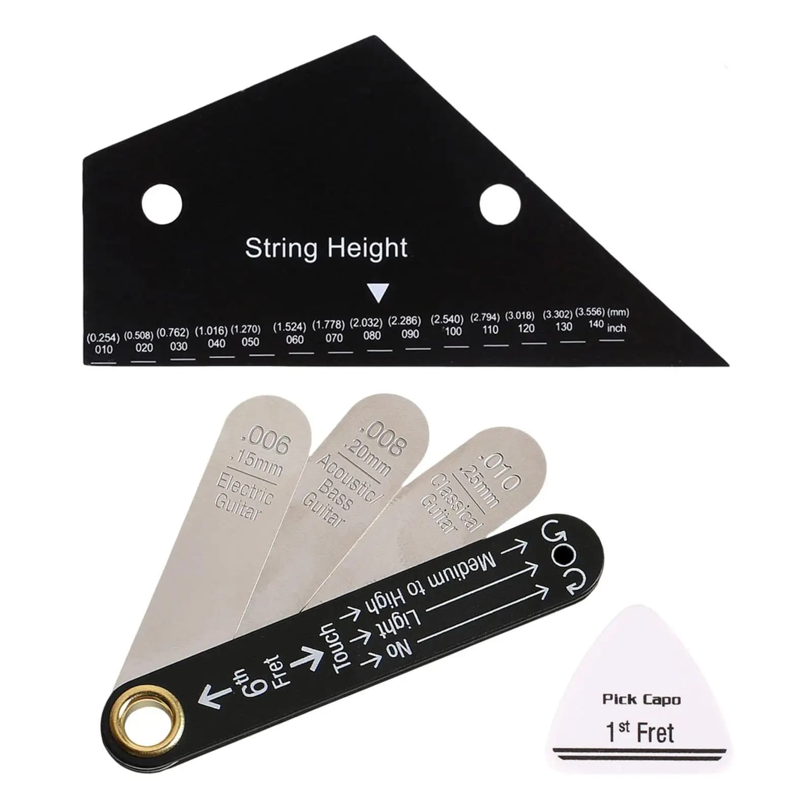 3x Guitar String Action Gauge Pick Capotasto Righello Truss Rod Gauge Strumenti professionali per liutaio