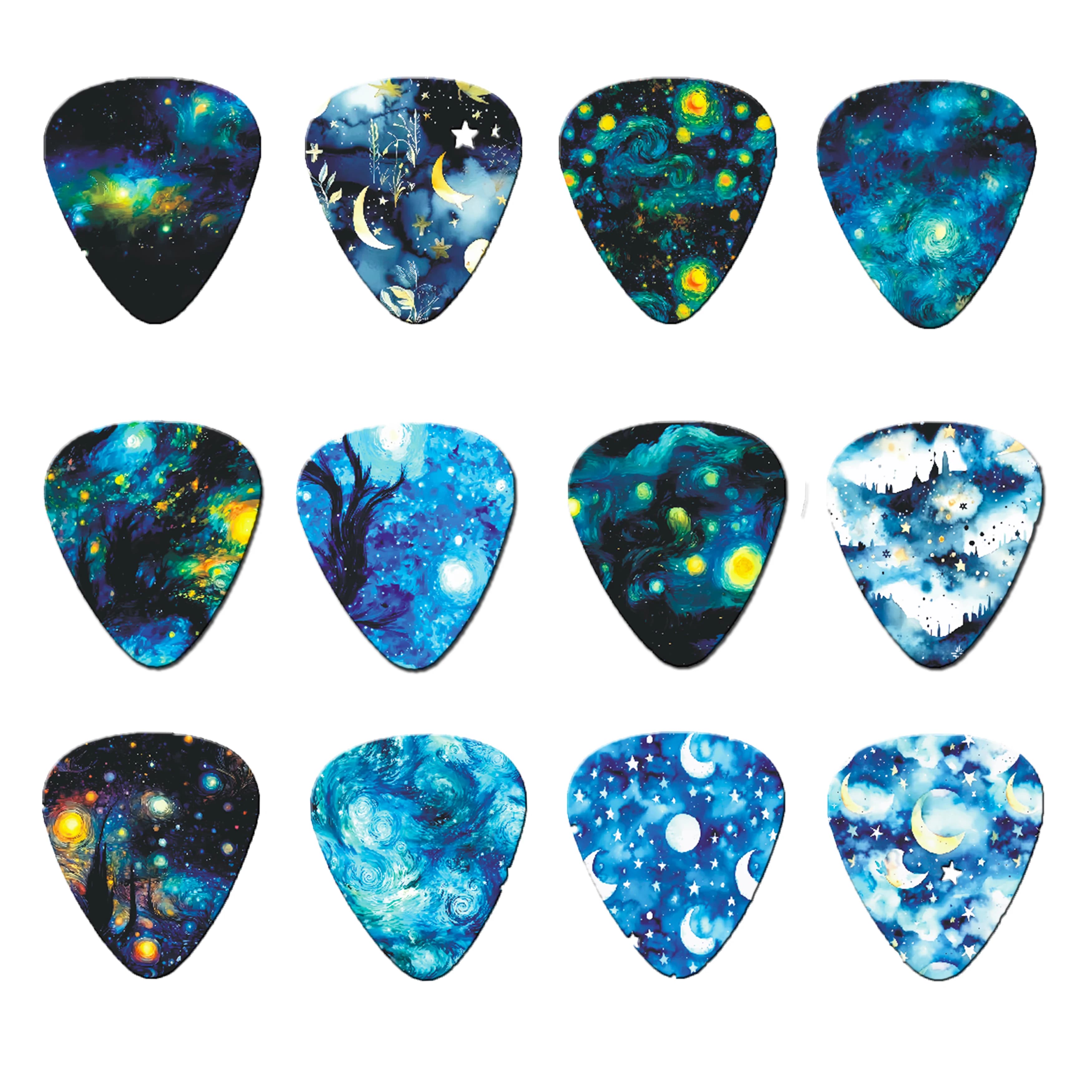 Nuovo design Set di plettri per chitarra da 12 pezzi Modello unico Stampa fronte-retro Paddle per chitarra Accessori per strumenti musicali
