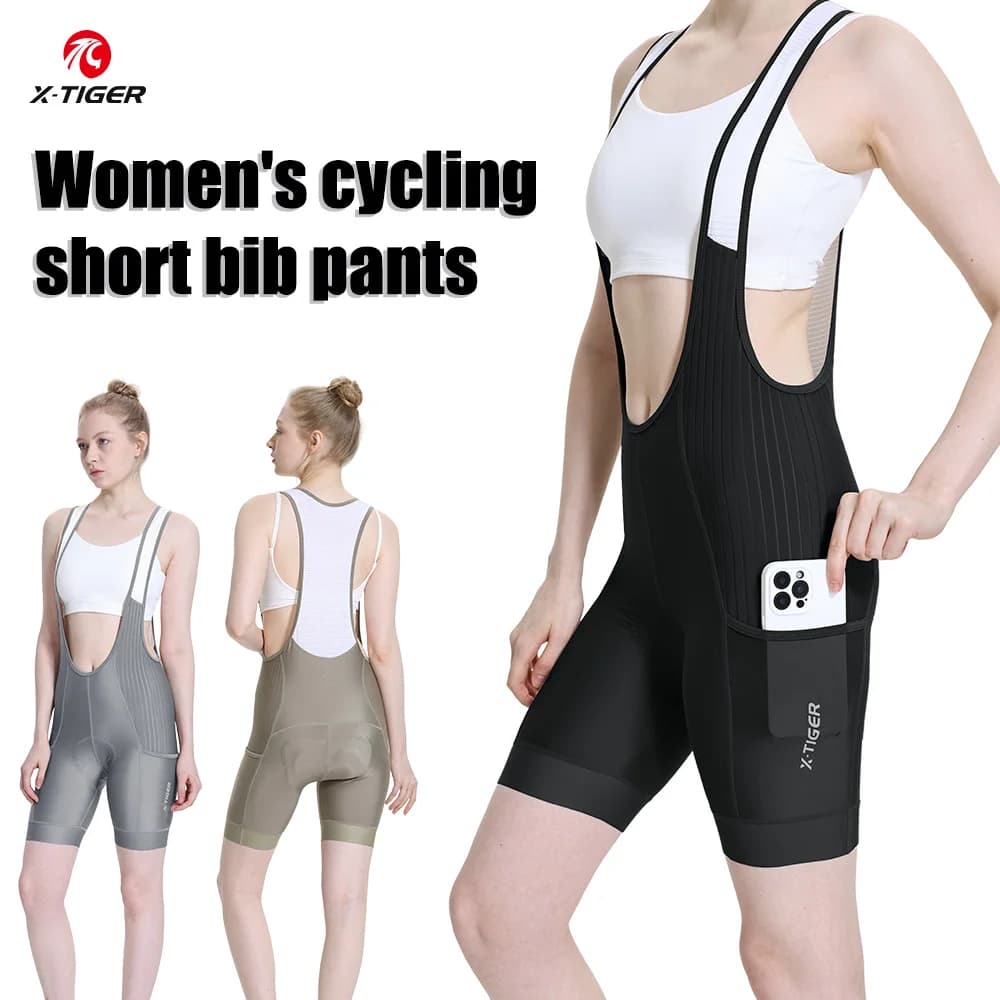 X-TIGER Women's Cycling Shorts with Bretelle, Padded, for Road Bike and MTB, Breathable, with Pockets
