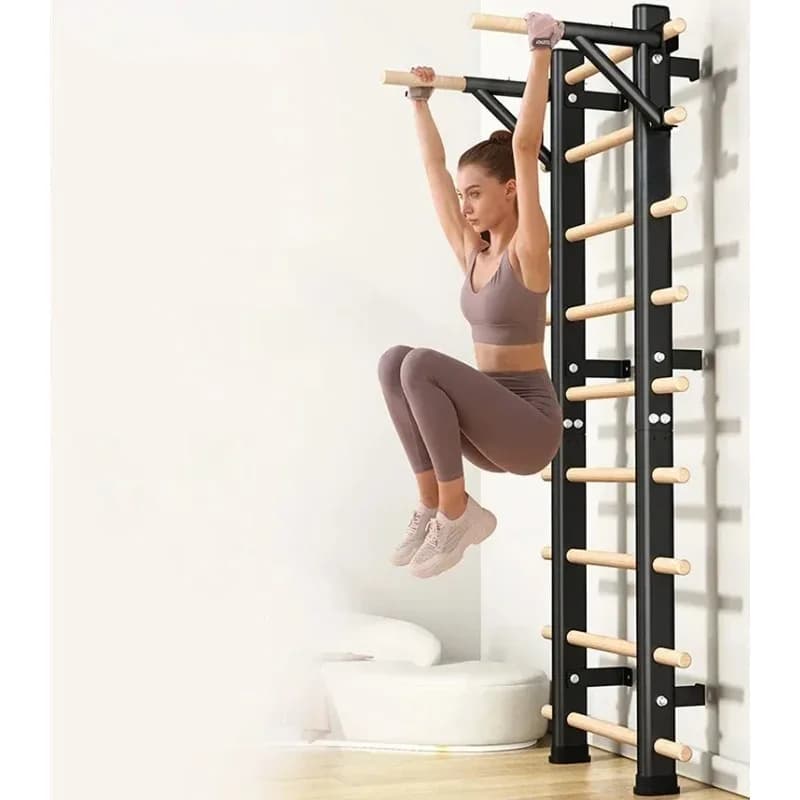 Swedish wall mounted wooden staircase with fitness traction bar from wholesale manufacturer for home gym equipment