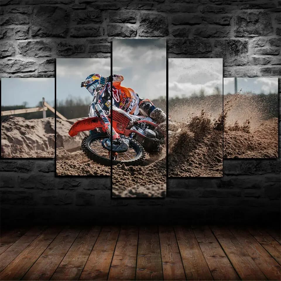Tela senza cornice 5 pannelli moto motocross bici da cross auto da corsa HD poster decorativi da parete immagini decorazioni per la casa dipinti