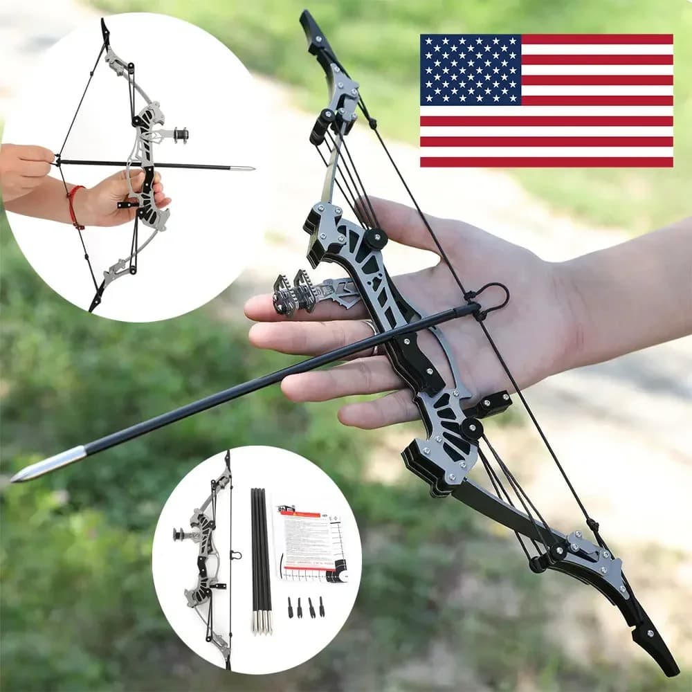 16lbs Mini Compound Bow Complete Plastic Arrow Set 16 Inch Short Lightweight Pocket Bow Portable Design Beginner Archery Gear for Backyard Target Shooting Entertainment Game and Holiday Present for Teenagers