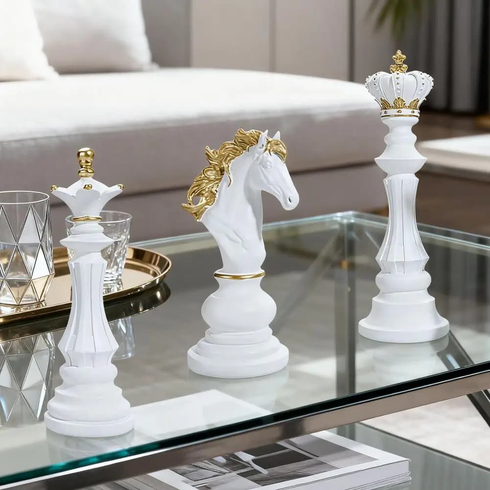 Durable Chess Ornament Chess Piece Statue Collectible Set Black Sculpture Figurines King Queen Knight Resin Decor for Home