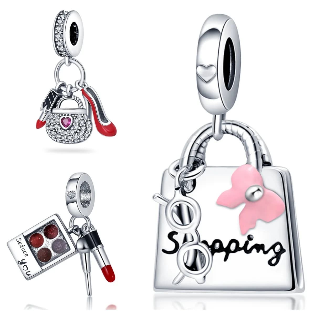 Ciondoli a forma di borsa e scarpe con tacco alto placcati argento, compatibili con braccialetti originali, ciondoli per portachiavi da borsa, ciondoli pendenti fai da te, regalo di gioielli da donna