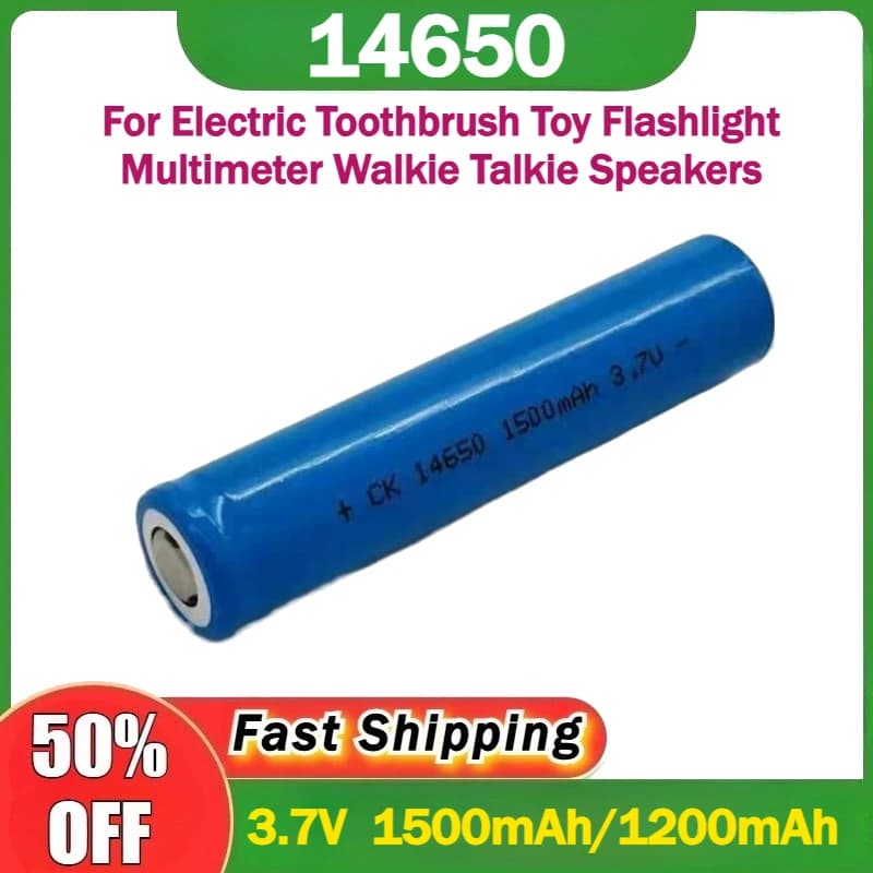Rechargeable Lithium Battery 14650 3.7V 1500mAh/1200mAh for Electric Brush, Toys, Torch, Multimeter, Walkie Talkie, Speakers